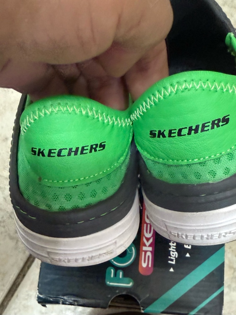 Skechers Kids Grey Slip-On Water Shoes with Green Lining and Multicolor Patches - Picture 3 of 5